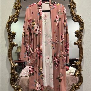 Floral Pink Women's Robe or Long Cardigan Sz XL